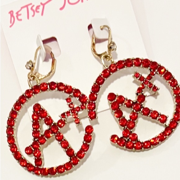 ♥️✨BETSEY JOHNSON A Plus Red Rhinestone Crystal Drop Earrings - Picture 2 of 8